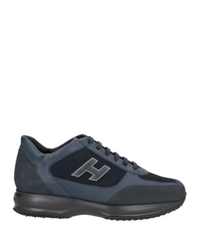 Hogan Man Sneakers Midnight Blue Size 8.5 Soft Leather, Textile Fibers In Blue