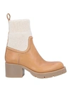 Chloé Woman Ankle Boots Camel Size 8 Soft Leather, Textile Fibers In Beige