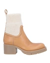 Chloé Neva Leather And Ribbed-knit Ankle Boots In Beige