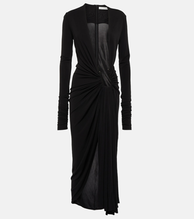 Christopher Esber Plunge-neck Ruched Midi Dress In Black