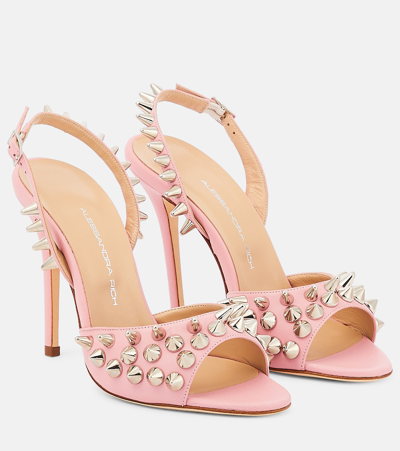 Alessandra Rich Embellished Leather Sandals In Pink