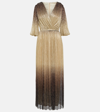 Costarellos Ellery Pleated Lurex Gown In Gradient Gold-teal
