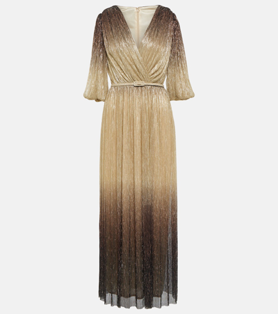 Costarellos Ellery Pleated Lurex Gown In Metal