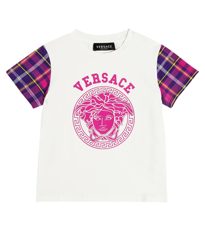 Versace Kids' Medusa Cotton-blend T-shirt In 6wb00 Bianco Fuxia Fuxiaviola