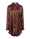 Brunello Cucinelli Woman Shirt Cocoa Size M Silk, Elastane, Ecobrass In Brown