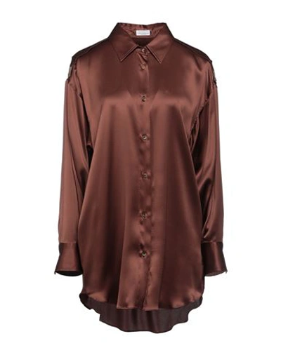 Brunello Cucinelli Woman Shirt Cocoa Size M Silk, Elastane, Ecobrass In Brown