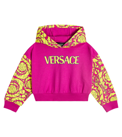 Versace Kids' Logo棉质帽衫 In Fuxia+yellow