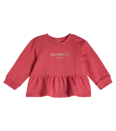 Balmain Babies' Logo棉质混纺运动衫 In Pink