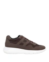 Hogan Man Sneakers Dark Brown Size 9 Leather, Textile Fibers