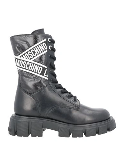 Love Moschino Shell And Leather Combat Boots In Black