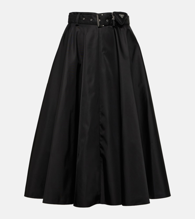 Prada Re-nylon Belted Midi Skirt In Black