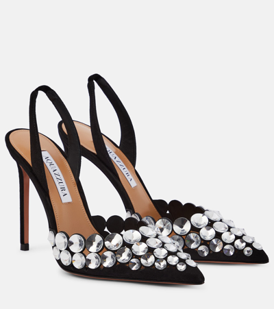 Aquazzura Maxi-tequila Embellished Suede Slingback Pumps In Black