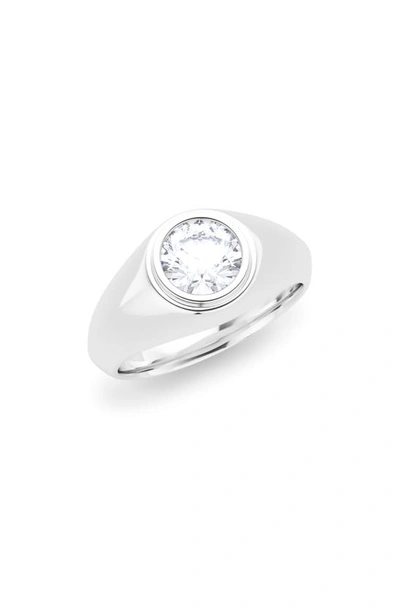Hautecarat Round Brilliant Lab Created Diamond Signet Ring In 18k White Gold