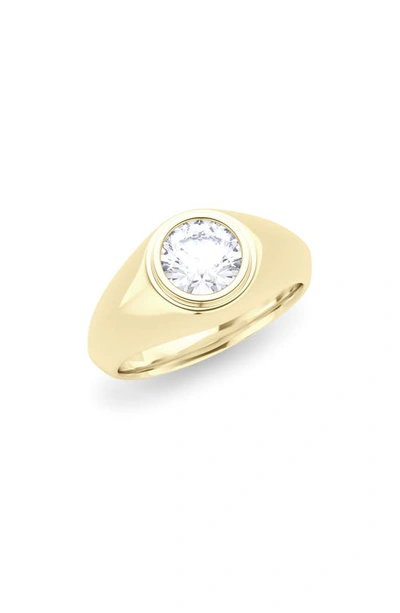 Hautecarat Round Brilliant Lab Created Diamond Signet Ring In 18k Yellow Gold