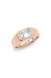 Hautecarat Emerald Cut Lab Created Diamond Signet Ring In 18k Rose Gold