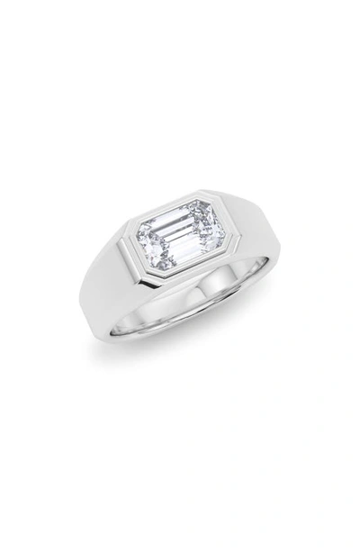 Hautecarat Emerald Cut Lab Created Diamond Signet Ring In 18k White Gold
