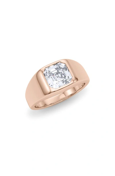 Hautecarat Asscher Cut Lab Created Diamond Signet Ring In 18k Rose Gold