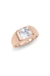 Hautecarat Asscher Cut Lab Created Diamond Signet Ring In 18k Rose Gold