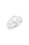 Hautecarat Round Brilliant Lab Created Diamond Signet Ring In 18k White Gold