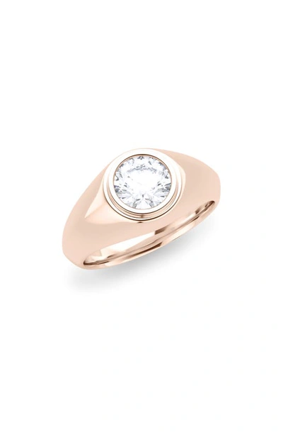 Hautecarat Round Brilliant Lab Created Diamond Signet Ring In 18k Rose Gold