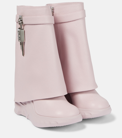 Givenchy Shark Lock Leather Ankle Boots In Pink