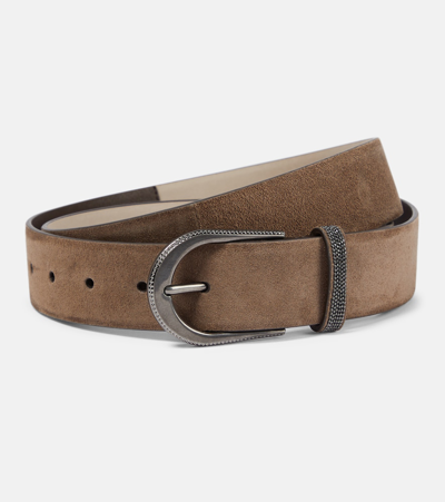 Brunello Cucinelli Suede Belt In Grey