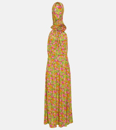 Magda Butrym Floral-appliqué Hooded Maxi Dress In Yellow