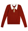 Paade Mode Ribbed-knit Wool-blend Polo Top In Red