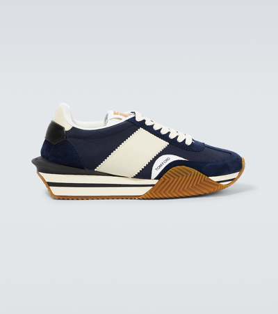 Tom Ford James Suede-trimmed Trainers In Blue
