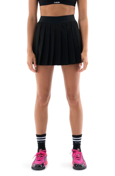 P.e Nation Womens Black Volley Pleated Stretch-recycled Polyester Mini Skirt