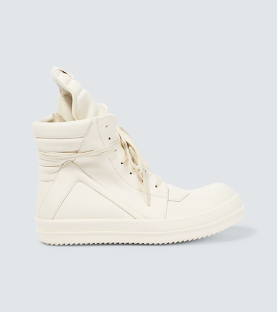 Rick Owens Geobasket High-top Leather Sneakers In 1111 Milk/milk/milk