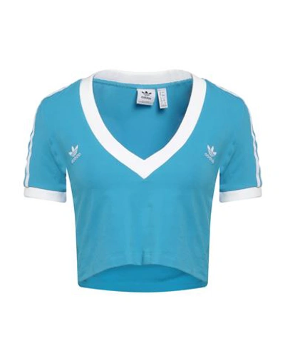 Adidas Originals Woman T-shirt Azure Size 8 Cotton, Elastane In Blue