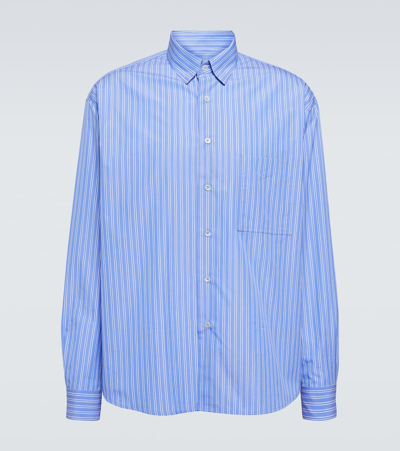 Lanvin Vertical Stripe Oversize Fit Shirt In Cotton In Blue