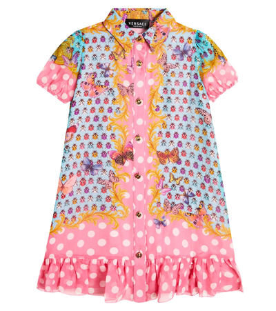 Versace Kids' Butterflies 真丝连衣裙 In Multicolor