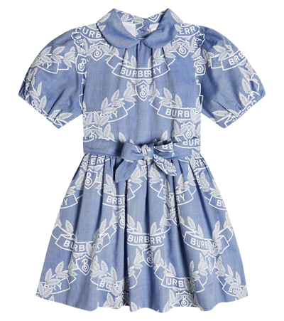 Burberry Kids' Oak Leaf Crest Cotton Dress In Blue