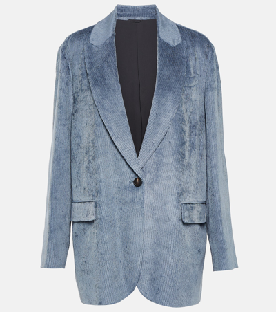 Brunello Cucinelli Woven Jacket Wool In Blue