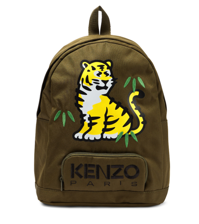 Kenzo Kids' Embroidered Nylon Backpack W/ Logo In Green