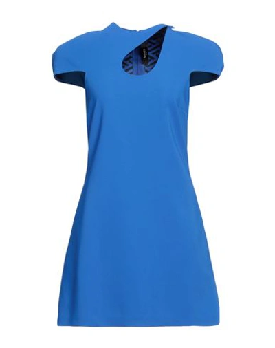 Versace Woman Mini Dress Bright Blue Size 4 Viscose, Elastane