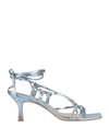 Carrano Woman Toe Strap Sandals Sky Blue Size 9 Soft Leather In Blue