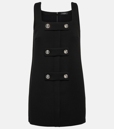 Versace Squareneck Embellished Minidress In Black