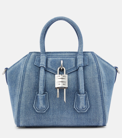 Givenchy Antigona Lock Mini Denim Tote Bag In Blue ModeSens