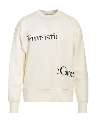Msgm Man Sweatshirt Cream Size Xxl Organic Cotton In White