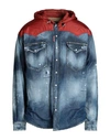 Dsquared2 Distressed Denim Jacket With Shearling In Blue