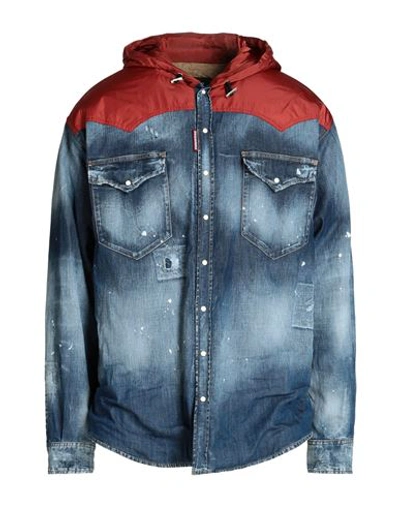 DSQUARED2 DSQUARED2 MAN DENIM SHIRT BLUE SIZE L COTTON, ELASTANE, POLYAMIDE