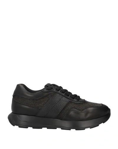 Giovanni Conti Man Sneakers Black Size 9 Soft Leather, Textile Fibers