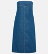 Ferragamo Strapless Cotton Denim Midi Dress In Blue