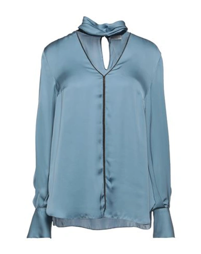 Brunello Cucinelli Woman Top Slate Blue Size M Viscose, Silk, Brass In Blue