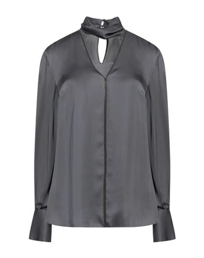 Brunello Cucinelli Woman Top Lead Size M Viscose, Silk, Brass In Grey