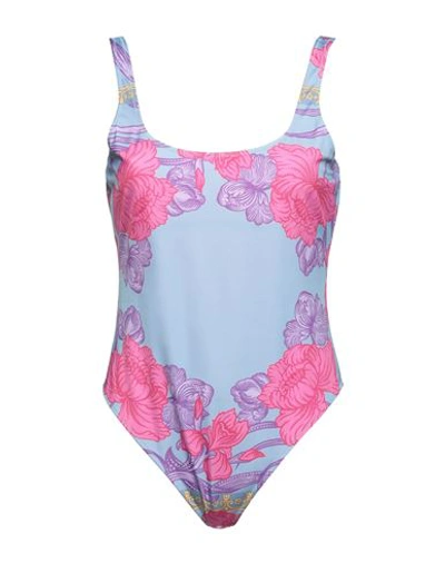 Versace Woman One-piece Swimsuit Sky Blue Size 8 Polyester, Elastane