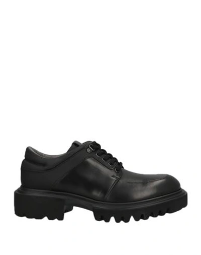 Pollini Man Lace-up Shoes Black Size 10 Soft Leather, Textile Fibers